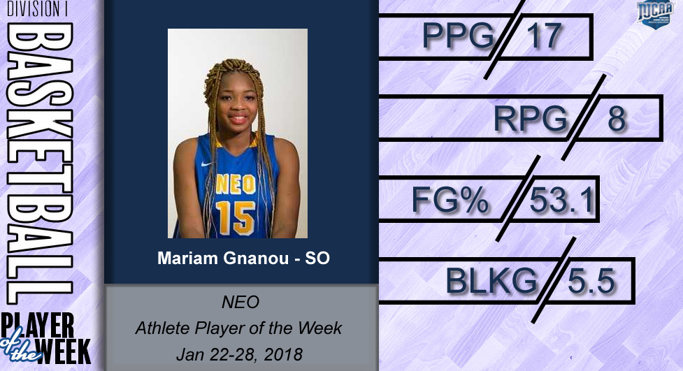 Women's Basketball Player of the Week - Jan 22-28, 2018 - Mariam Gnanou