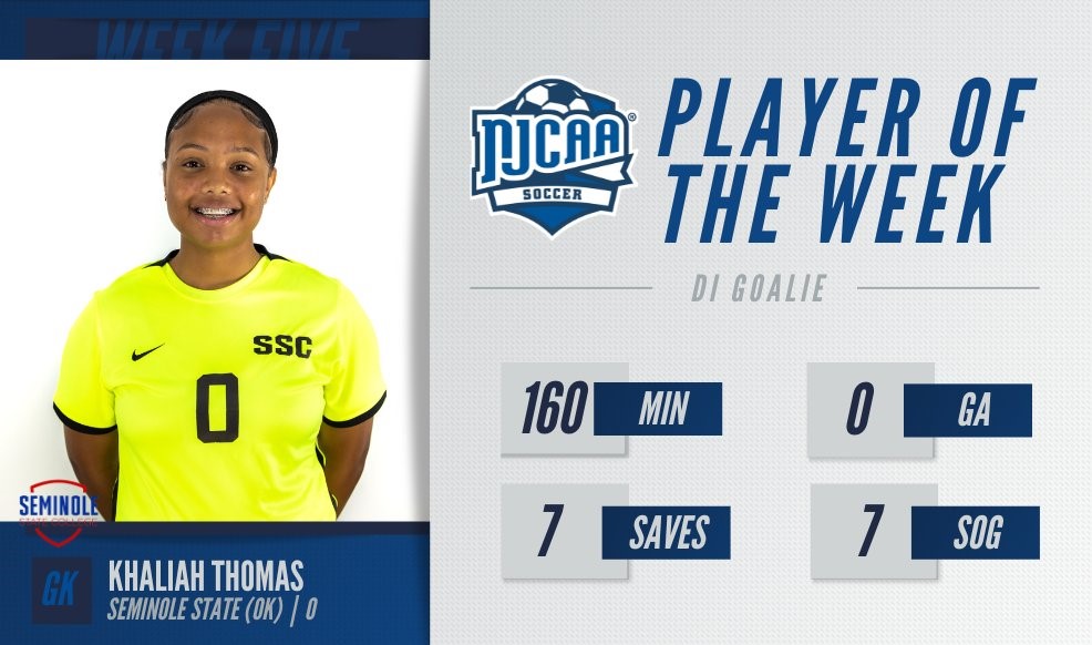 NJCAA Week 5 Women's Soccer Goalkeeper of the Week - Khaliah Thomas (Seminole State)